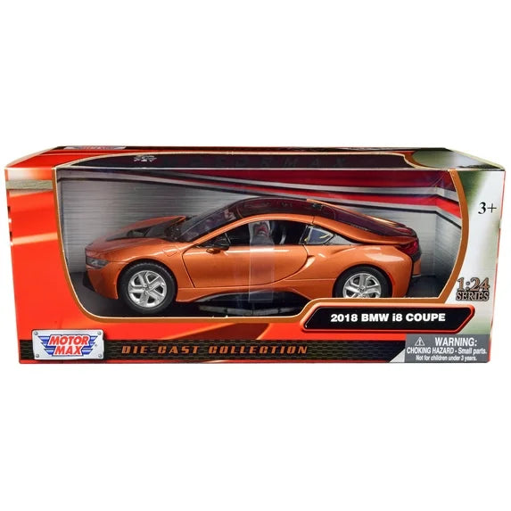 2018 BMW i8 Coupe Metallic Orange with Black Top 1/24 Diecast Model Car by Motormax