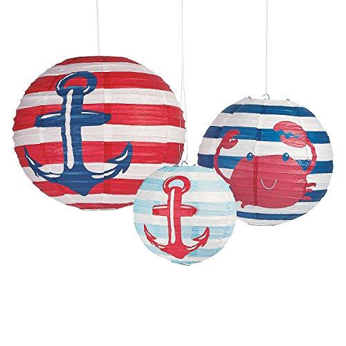 Fun Express - Nautical Baby Shower Paper Lanterns for Baby - Party Decor - Hanging Decor - Lanterns - Baby - 3 Pieces