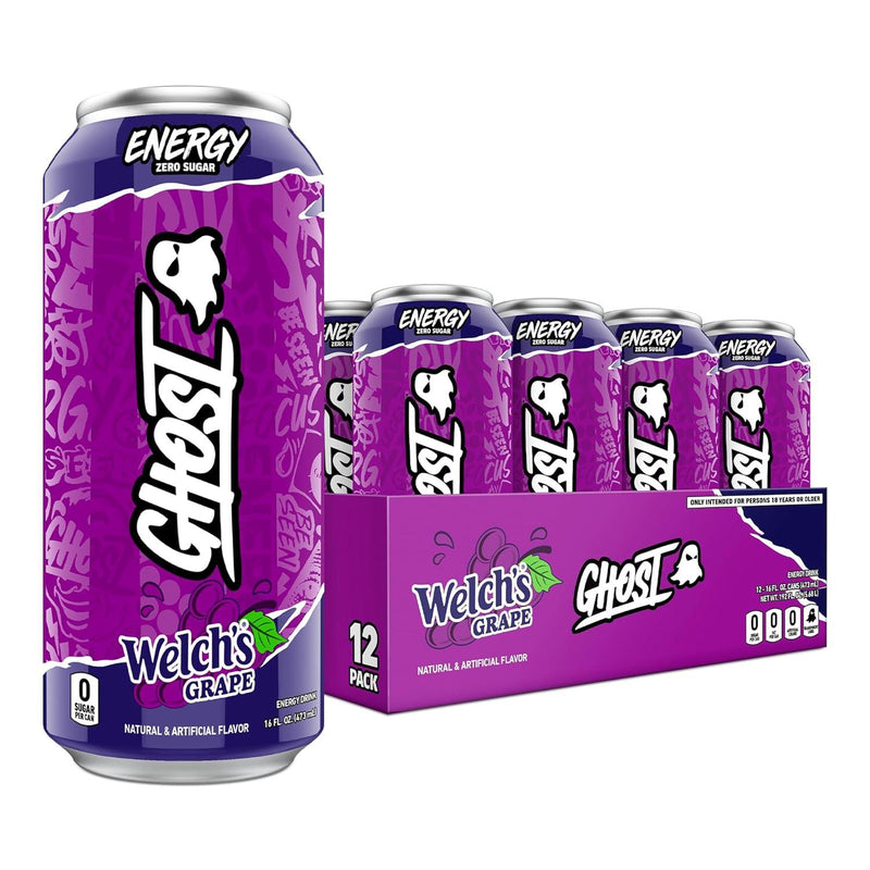 GHOST Energy Drink - 12-Pack, Welch'S Grape, 16Oz Cans - Energy & Focus & No Artificial Colors - 200Mg of Natural Caffeine, L-Carnitine & Taurine - Gluten-Free & Vegan GHOST ENERGY GHOST ENERGY
