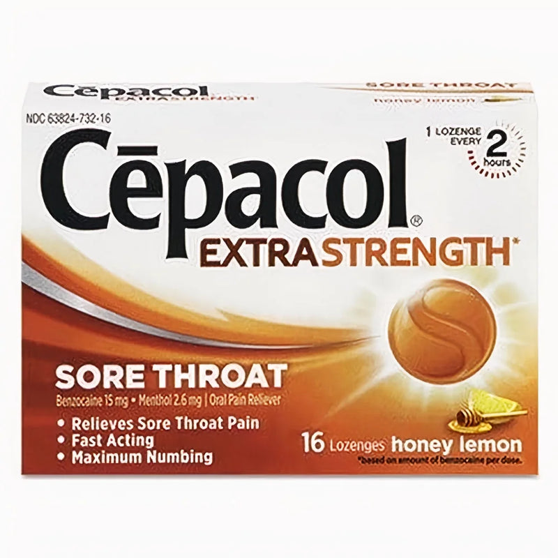Cepacol Extra Strength Sore Throat Relief Lozenges, Honey Lemon Cough Drops, Maximum Numbing- Fast Acting Sore Throat, Mouth & Canker Sore Pain Relief with Benzocaine & Menthol, 16 Count