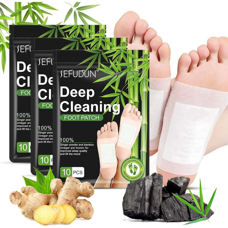 30PCS Deep Cleansing Foot Pads with Natural Ginger Powder and Bamboo Vinegar for Pain Relief, Stress Relief, and Relaxation - Adhesive Patches for Foot and Body Care