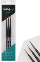 Vallejo - Detail Series Desing Set | Miniature Paint Brushes | Flagged Synthetic Bristles | Sizes 0, 1, and 2 | Lightweight and Ergonomic Wooden Handles | Ideal for Acrylic Detail Work