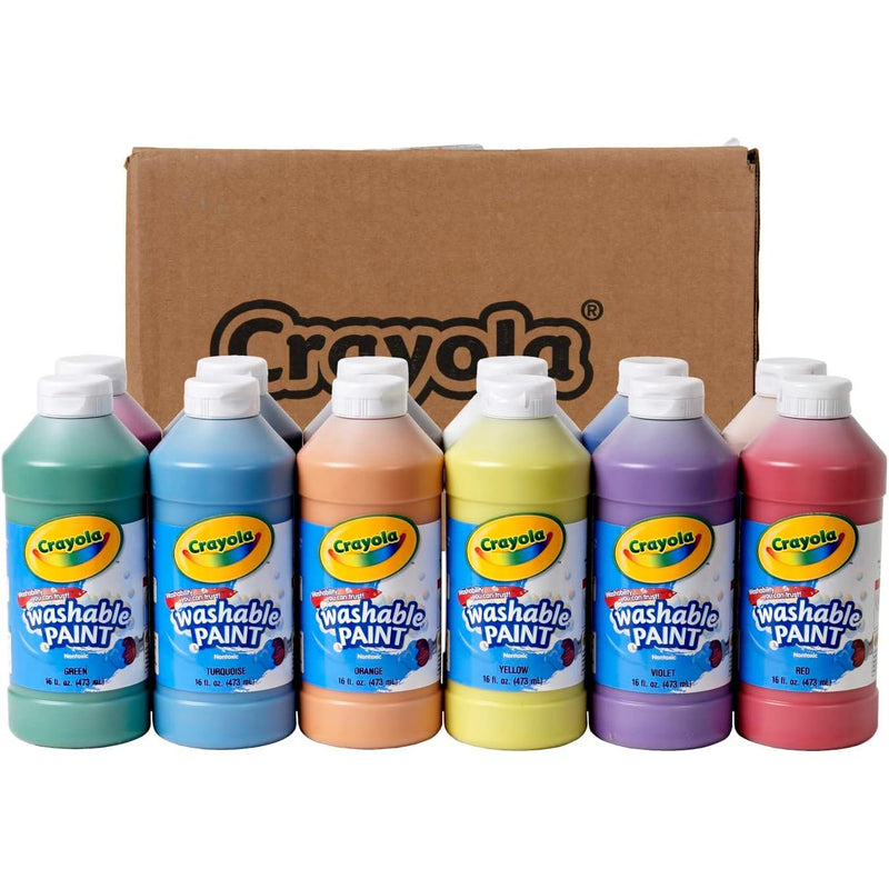 Crayola Washable Paint (12Ct), Bulk Paint Set for Kids, Nontoxic Paint, Kids Craft Supplies, Teacher Classroom Must Have, 16 Oz Crayola