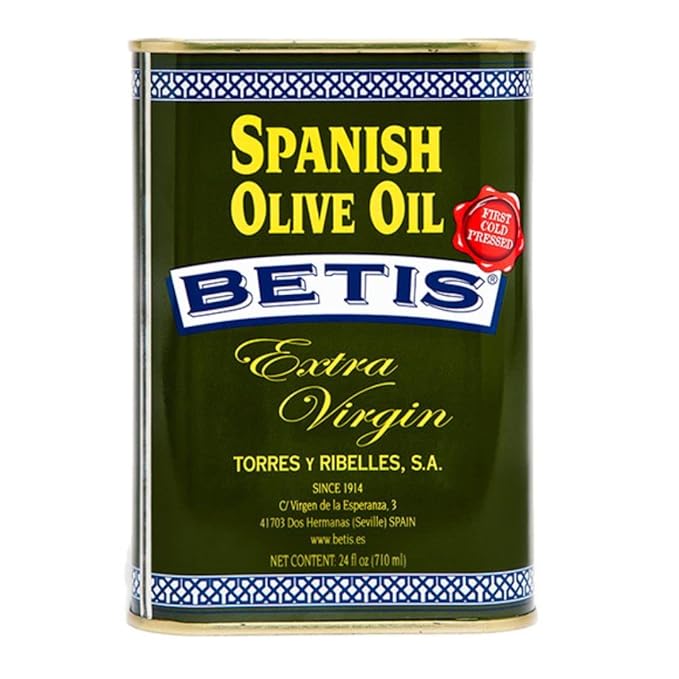 Betis Extra Virgin Olive Oil 24oz in Can, Organic Refined Spanish Aceite de Oliva Virgen, Fruity Flavor, Gluten Free, All Natural, Ideal for Frying, Drizzles, Sauteing and Salad Dressing (Pack of 1)