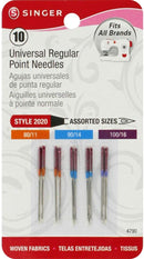 SINGER Regular Point Sewing Machine Needle, Size 80/12, 90/14, 100/16, 10-Count