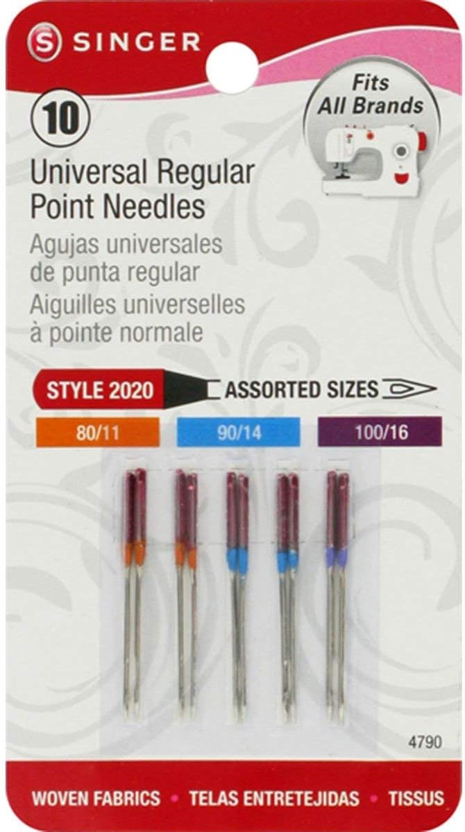 SINGER Regular Point Sewing Machine Needle, Size 80/12, 90/14, 100/16, 10-Count