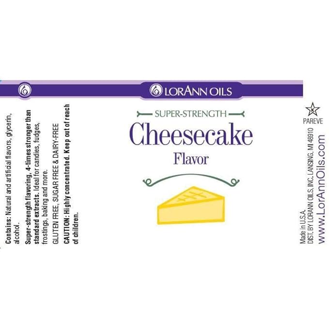 LorAnn Oils Super Strength Flavoring - Used For Candy Making, Flavoring Extracts, Baking, Hard Candy, and Flavor Oils - Bold, Natural Flavors 4X Stronger Than Extracts - Cheesecake, 1 fl oz