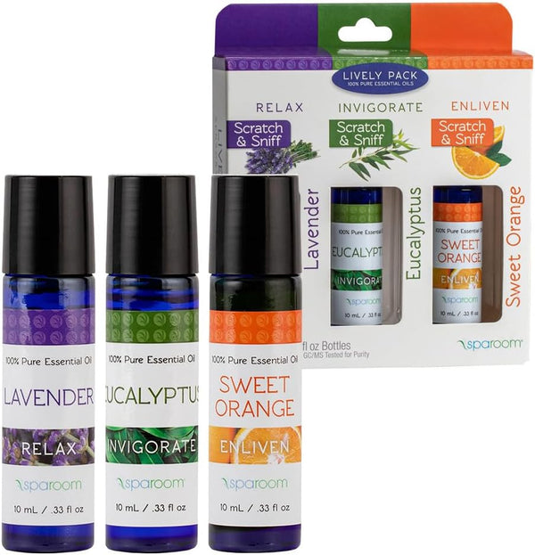 SpaRoom Aromatherapy 100% Pure Essential Oils for Diffusers and Air Freshners, Lively Collection, Set of 3