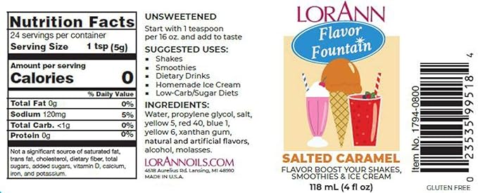 LorAnn Salted Caramel Flavor Fountain, 4 oz Bottle