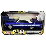 1964 Chevrolet Impala Lowrider Hard Top Candy Blue Metallic with Cream Top "Get Low" Series 1/24 Diecast Model Car by Motormax