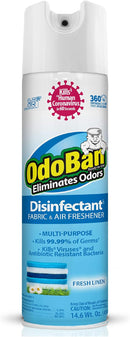 OdoBan Ready-to-Use 360-Degree Continuous Spray Disinfectant & Harsh Aroma Eliminator, Fabric and Air Freshener, Made in the USA, Fresh Linen Scent, 14.6 Ounces