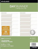 Day Runner Telephone and Address Pages, Refill, Loose-Leaf, Undated, for Planner, 8-1/2" x 11", Size 5, 30 Sheets/Pack (018-230)
