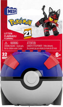 MEGA Pokémon Litten Pokeball Building Toy Kit, Poseable Action Figure (32 Pieces) for Kids