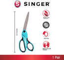 SINGER 00562 9-1/2-Inch ProSeries, Heavy Duty Bent Sewing Scissors, Teal - For Cutting Fabric, Denim, Paper & More (One-Pack)