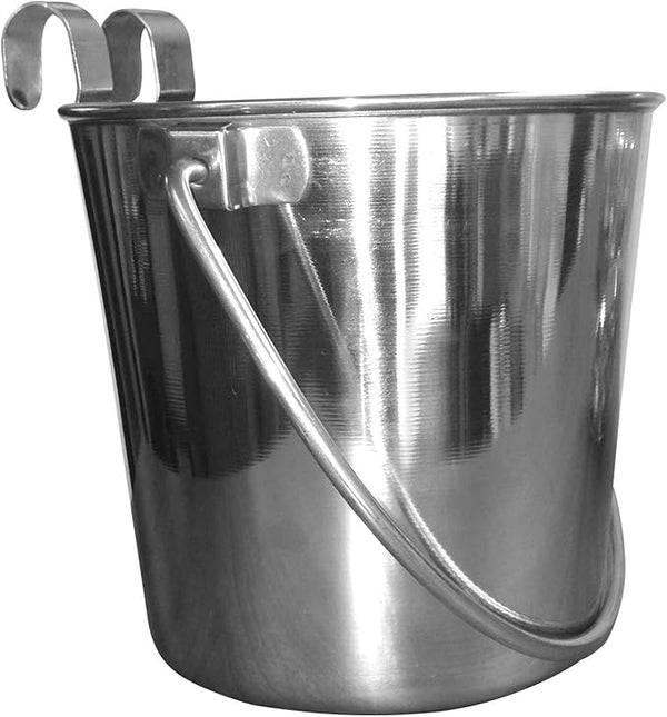 Pawesome QT Dog Flat Sided Stainless Steel Bucket with Hooks, 4 Quarts