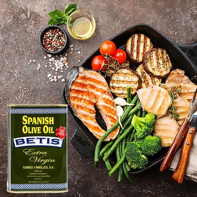 Betis Extra Virgin Olive Oil 24oz in Can, Organic Refined Spanish Aceite de Oliva Virgen, Fruity Flavor, Gluten Free, All Natural, Ideal for Frying, Drizzles, Sauteing and Salad Dressing (Pack of 1)