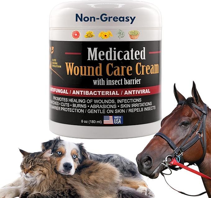 E3 Medicated Wound Cream for Horses, Dogs, Rabbits - Hot Spot Treatment Ointment - Dog Hot Spot Remedy & Paw Care - Non Greasy
