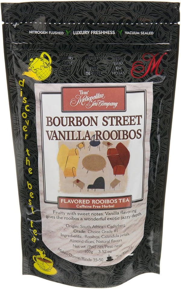 Metropolitan Tea Discovery Loose Tea Pack Bourbon Street Vanilla Flavored Rooibos 100gm Makes 30 - 45 Cups
