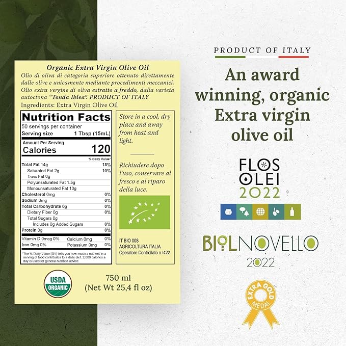 Frantoi Cutrera Primo Cold Extracted Italian Organic Extra Virgin Olive Oil Cold Pressed, Polyphenol Rich Olive Oil, Authentic Certified DOP Sicilian EVOO Imported From Italy, 25.4 fl oz (Pack of 1)