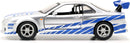 Fast & Furious Brian's Nissan Skyline GT-R R34 Silver & Nissan GT-R R34 Blue 1:32 Die - cast Car, Toys for Kids and Adults