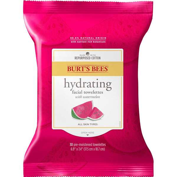 Burts Bees Hydrating Facial Cleanser Towelettes with Color : Hot Pink 350Watermelon, pack of 30 towelettes