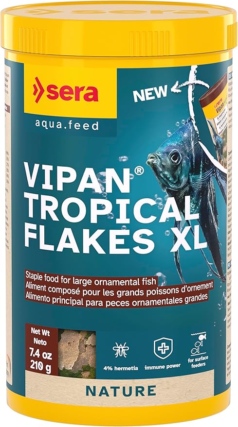 Sera Vipan Tropical Flakes XL 7.4 oz. I Premium XL Staple Food for Ornamental Fish | Insect Meal & Prebiotic Effect | Free from Colorants and Preservatives | Perfect for Surface Feeders