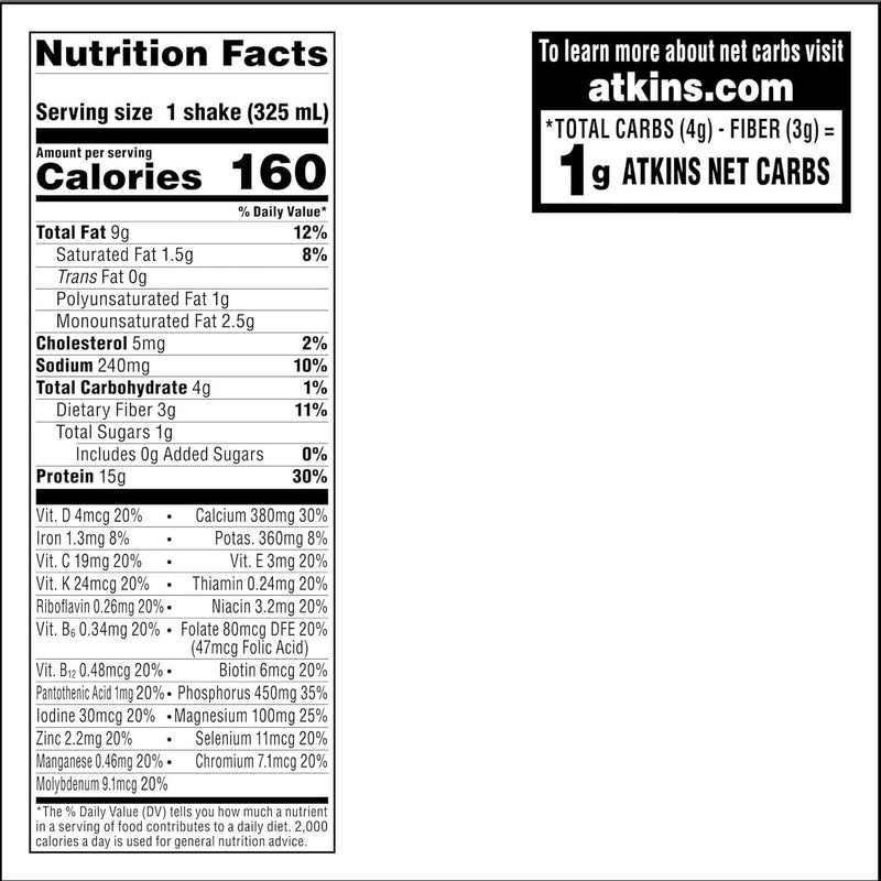 Atkins Creamy Vanilla Protein Shake, 15G Protein, Low Glycemic, 2G Net Carb, 1G Sugar, Keto Friendly, 12 Count Atkins