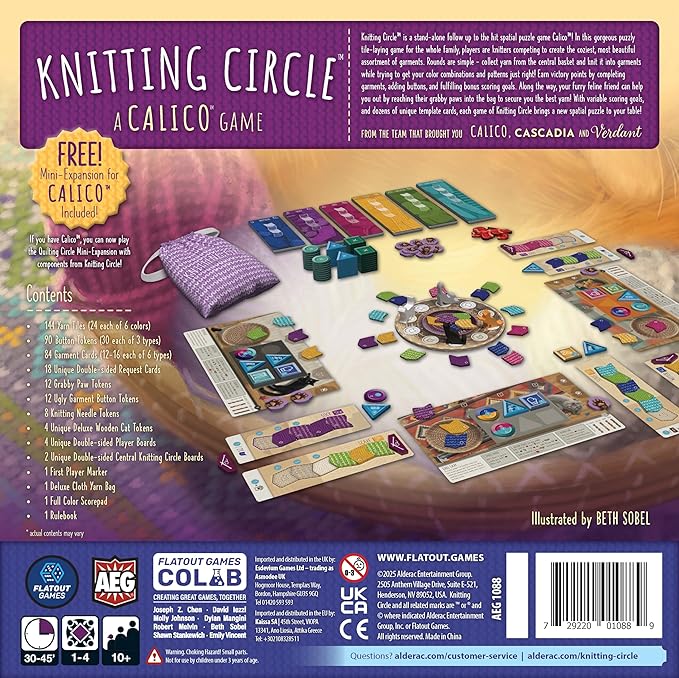 AEG & Flatout Games | Knitting Circle - Follow-Up to the Award-Winning Puzzly Game Calico | Cats, Yarn, and Cozy Knits | Ages 10+ | 1-4 Players