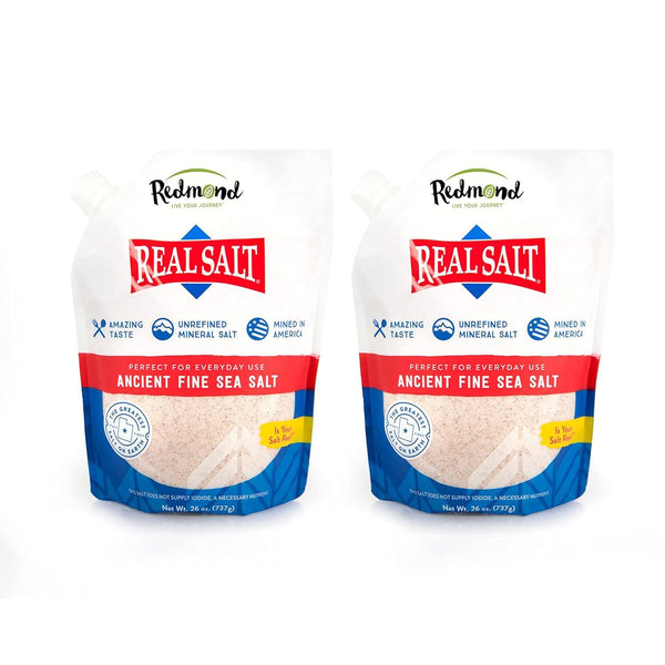 Redmond Real Salt Ancient Fine Sea Salt, Unrefined Mineral Salt, 26 Ounce Pouch (Pack of 2)