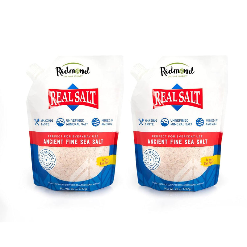 Redmond Real Salt Ancient Fine Sea Salt, Unrefined Mineral Salt, 26 Ounce Pouch (Pack of 2)