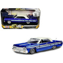1964 Chevrolet Impala Lowrider Hard Top Candy Blue Metallic with Cream Top "Get Low" Series 1/24 Diecast Model Car by Motormax