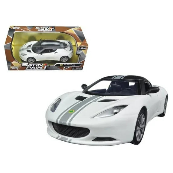 Lotus Evora S Matt White with Black Top and Gray Stripes Satin Paint Series 1/24 Diecast Model Car by Motormax