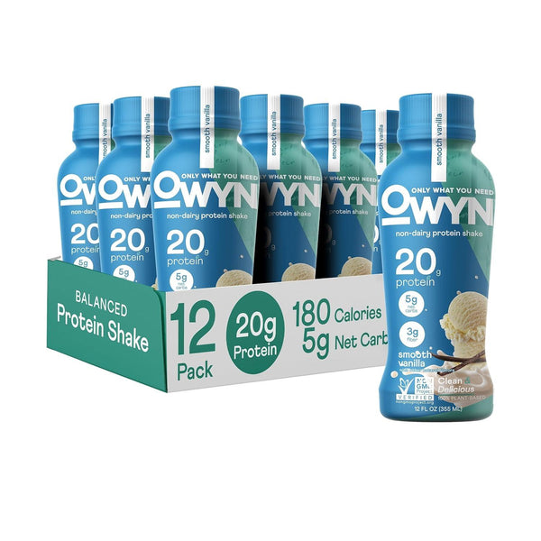 OWYN Only What You Need Plant Based Protein Shake, 20G Vegan Protein from Organic Pumpkin Seed, Flax, Pea Blend, Prebiotic Supplement, Superfood Greens, All-In-One Nutrition, Gluten & Soy-Free (Vanilla, 12 Pack) OWYN Only What You Need