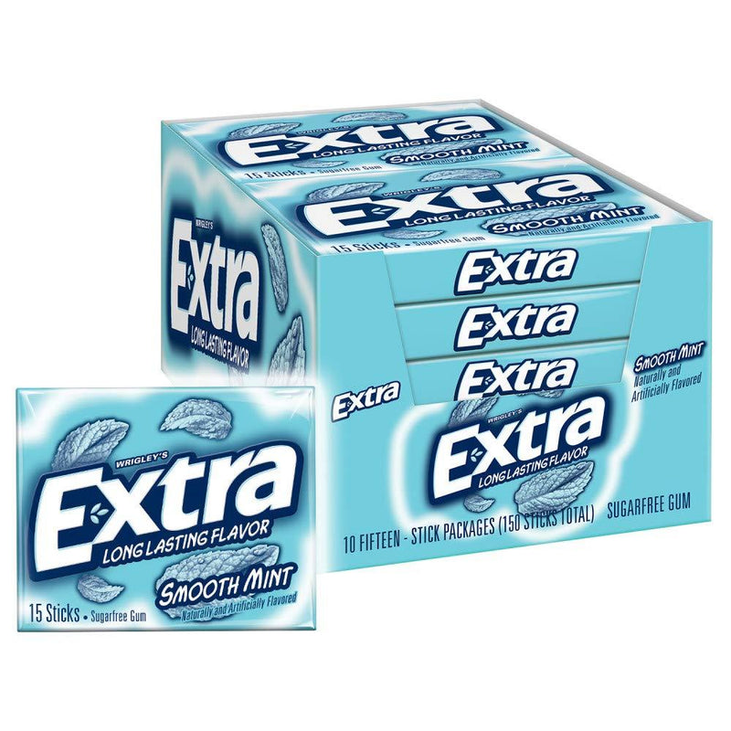 Extra Smooth Mint Sugarfree Gum 15 Count (Pack of 10) Extra