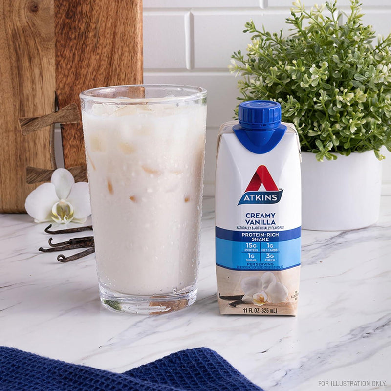 Atkins Creamy Vanilla Protein Shake, 15G Protein, Low Glycemic, 2G Net Carb, 1G Sugar, Keto Friendly, 12 Count Atkins