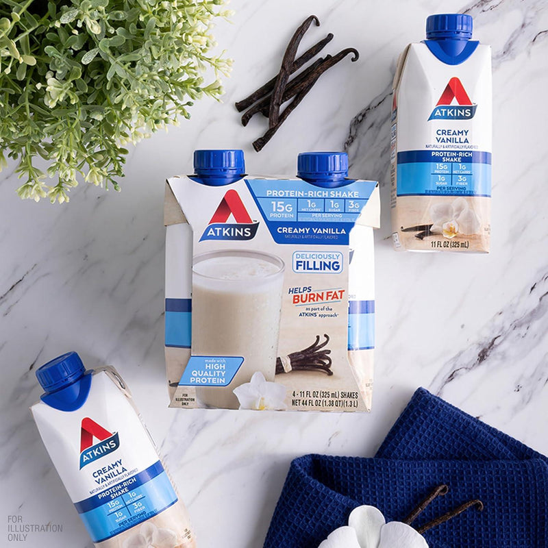 Atkins Creamy Vanilla Protein Shake, 15G Protein, Low Glycemic, 2G Net Carb, 1G Sugar, Keto Friendly, 12 Count Atkins