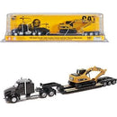Diecast Masters 1/87 Kenworth T880s SBFS Sleeper Tandem Tractor with Lowboy Trailer and Caterpillar 320D L Excavator